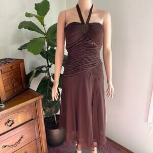 Sangria Brown Ruched Halter Dress